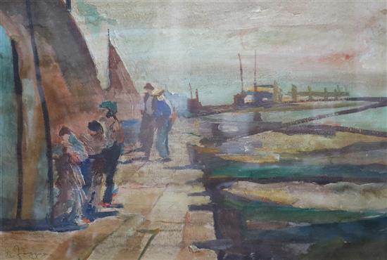 Italian School Figures on the wharf 50 x 70cm